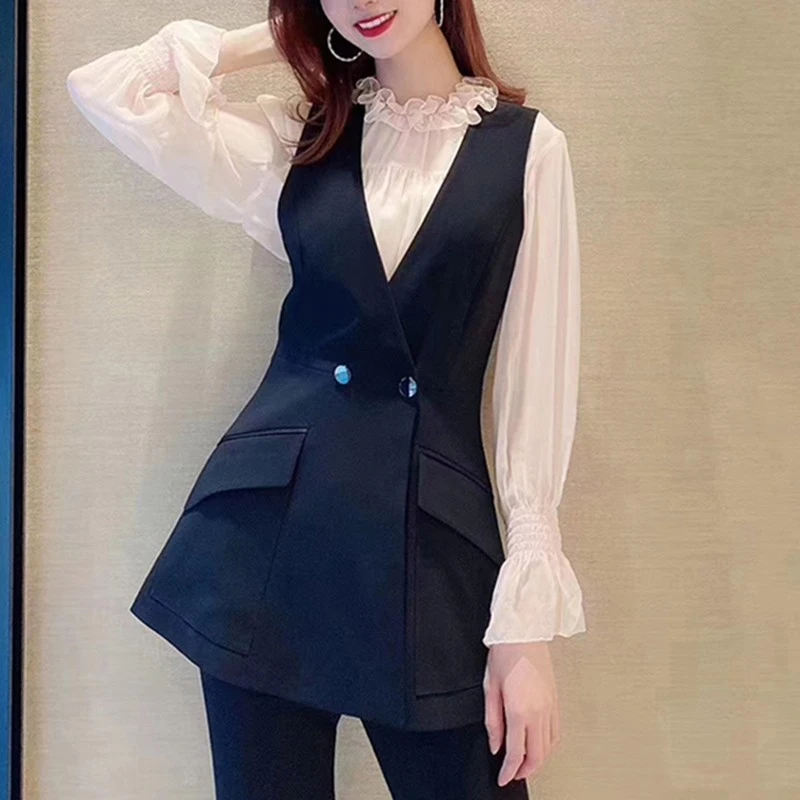 谷诗商场同款春季显瘦气质修身无袖V领西装马甲背心外套女5400446