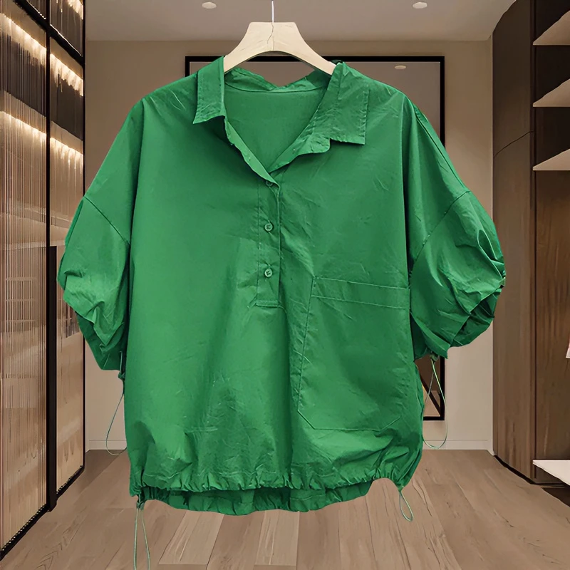 宽松大码衬衫女款外穿2025夏新款女士衬衣短袖胖mm遮肚子时尚上衣