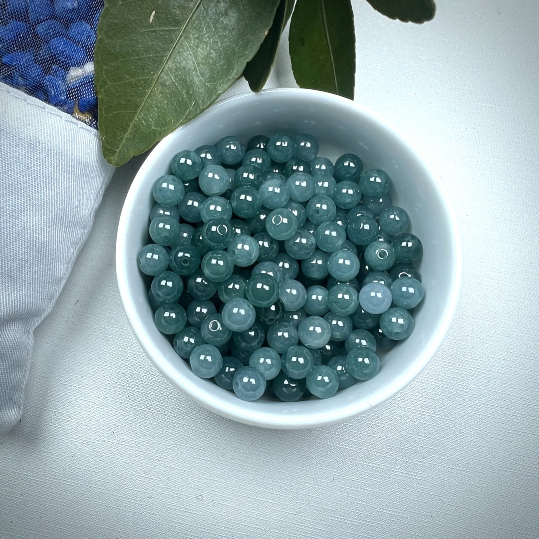 天然翡翠A货冰种圆珠蔚蓝散珠时尚百搭手DIY配珠5.8MM多样性发货