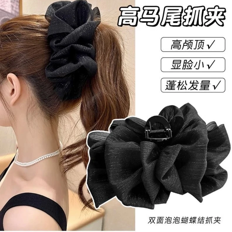 新款银丝云朵发夹女布艺气质复古双面泡泡抓夹蓬松显发量抓夹发饰