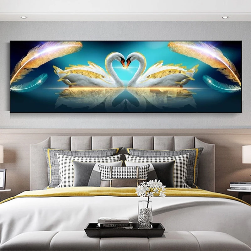 卧室床头装饰画天鹅酒店房间挂画现在简约主卧客厅沙发背景墙壁画