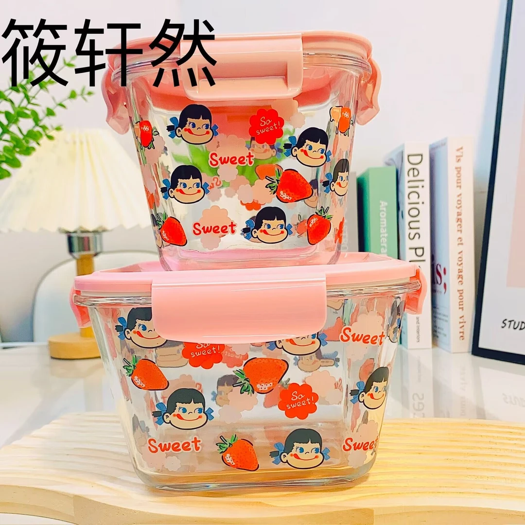 大号保鲜盒透明小女孩贴花特大玻璃碗