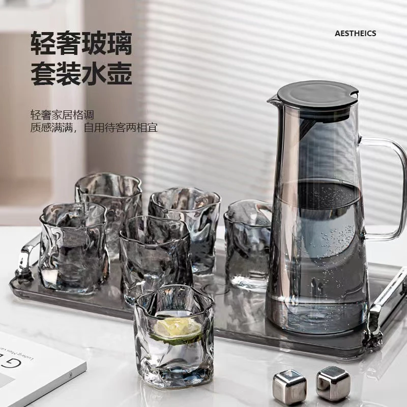 冷水壶ins风高颜值耐高温水杯套装家用大容量带柄水壶茶具七件套
