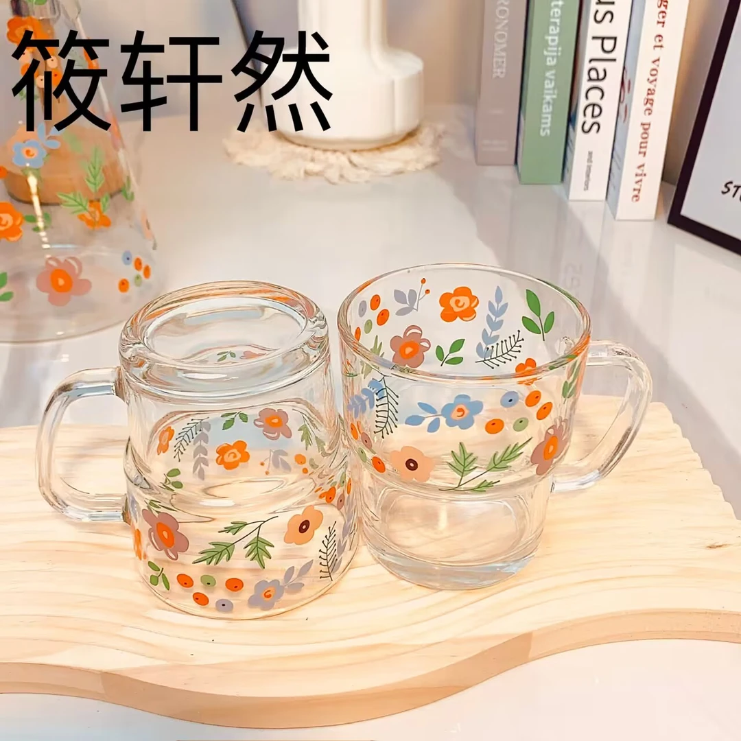 小清新印花杯家用大容量水杯INS网红杯高颜值高实用果茶杯家用杯
