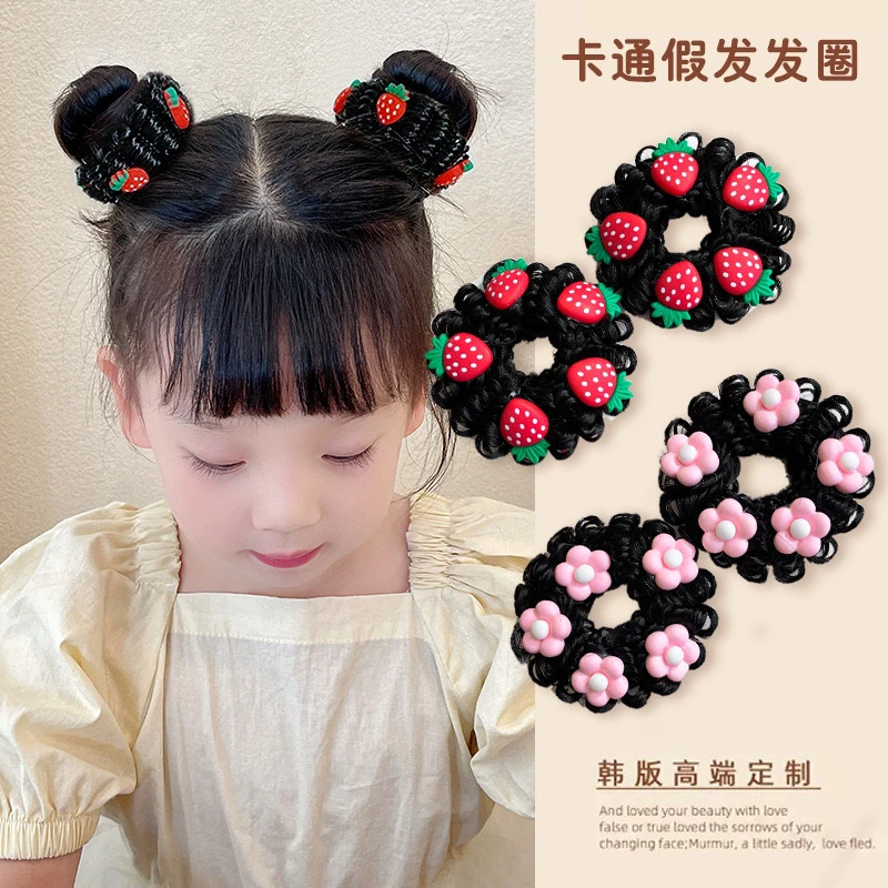 诗小诗女童双丸子头造型卡通假发圈甜美可爱假发丸子头发饰