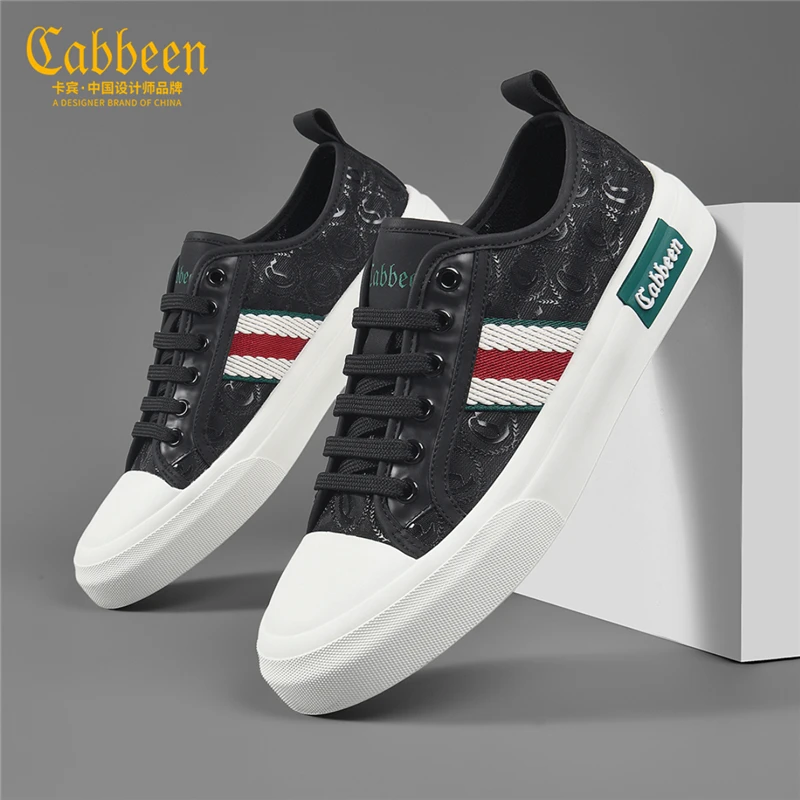 卡宾C标老花经典白红白条纹设计师2025年夏季网面透气休闲板鞋男