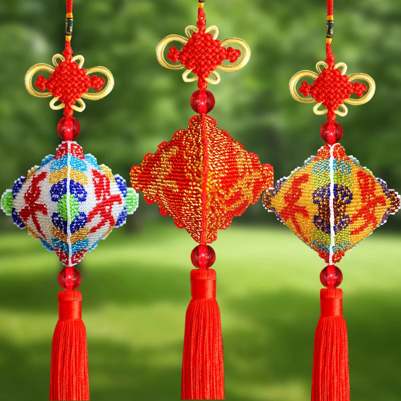 【成品】纯手工十字绣刺绣满珠绣平安福汽车挂件车内饰品挂饰平安符