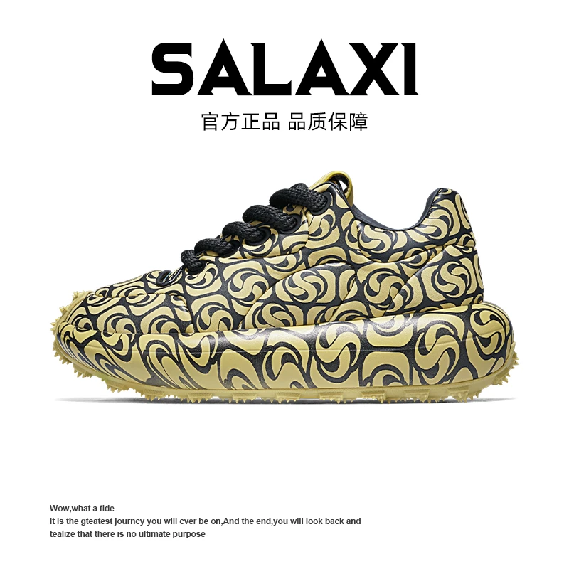 SALAXI【情侣款】潮牌水转印花软底个性男女潮鞋系带防滑运动老爹鞋