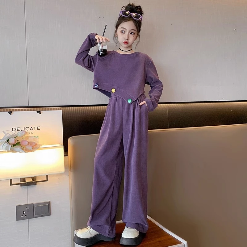 女童春季套装2025新款洋气女大童春秋款休闲阔腿裤两件套儿童春装