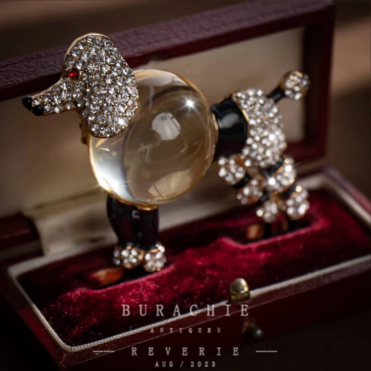铜合金胸针 法产｜满钻belly 猜年代 黑白珐琅果冻犬9476