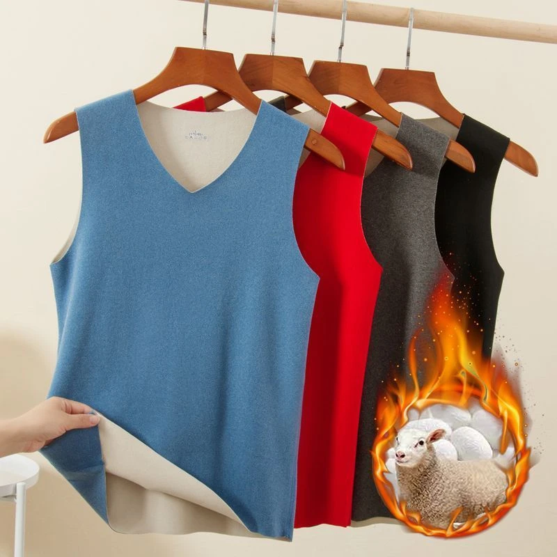 发热德绒无痕加绒加厚双面男士保暖背心男内穿内衣秋衣冬季