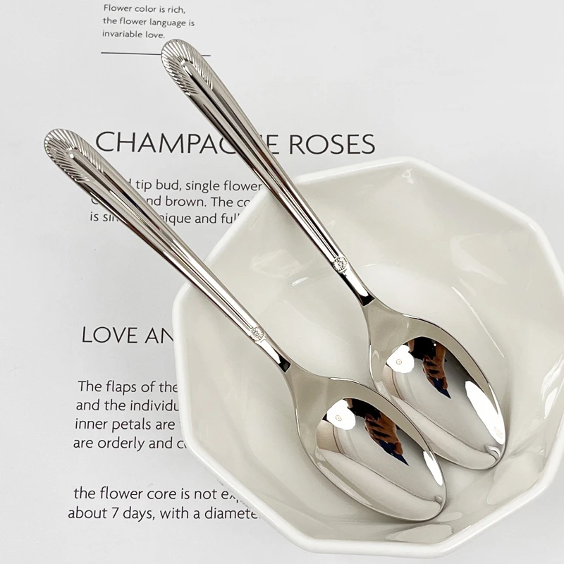 ins个性羽毛手柄18-10不锈钢甜品小勺冰激凌勺咖啡搅拌勺酸奶勺子