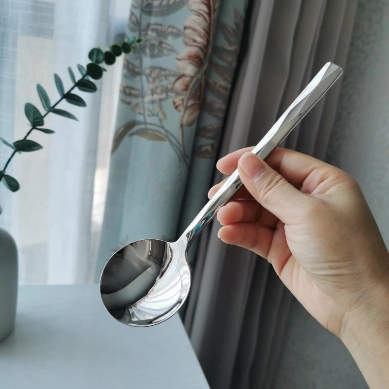 【厚重有质感】菱形手柄18/10不锈钢圆头主餐勺吃饭勺子调羹勺