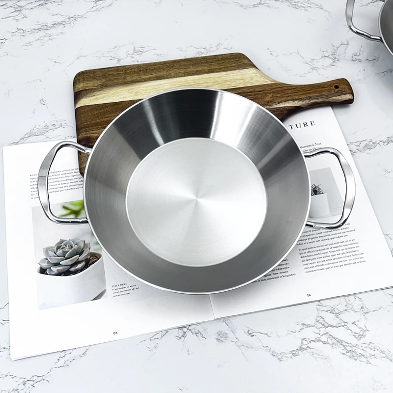 卓德铭18-10不锈钢海鲜锅加厚双耳干锅盆20/24cm三层钢一体成型