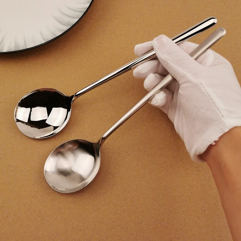 18/10不锈钢韩式长柄主餐勺吃饭调羹勺子家用成人圆头汤匙加厚