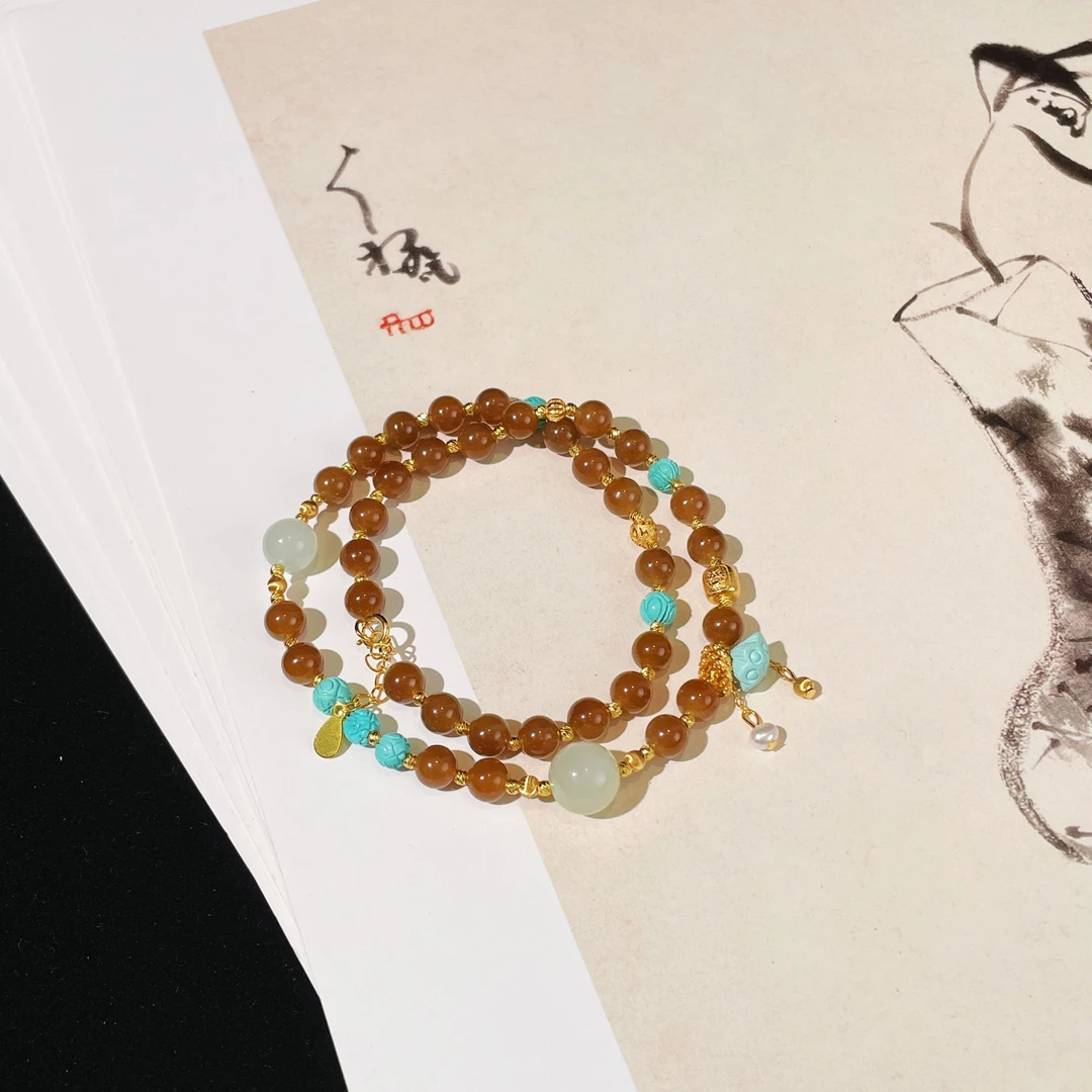 【云上雅岚】C76570-925糖料和田玉双圈手串-5.5-6mm-多样性发一件