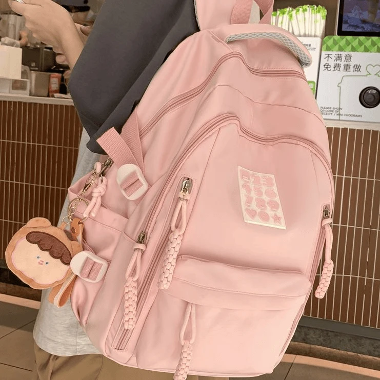 ins学院风高颜值书包女日系双肩包旅行简约纯色大学生百搭背包
