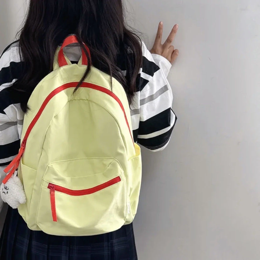 双肩包小清新百搭时尚简约大学生女背包高颜值多巴胺轻便纯色书包