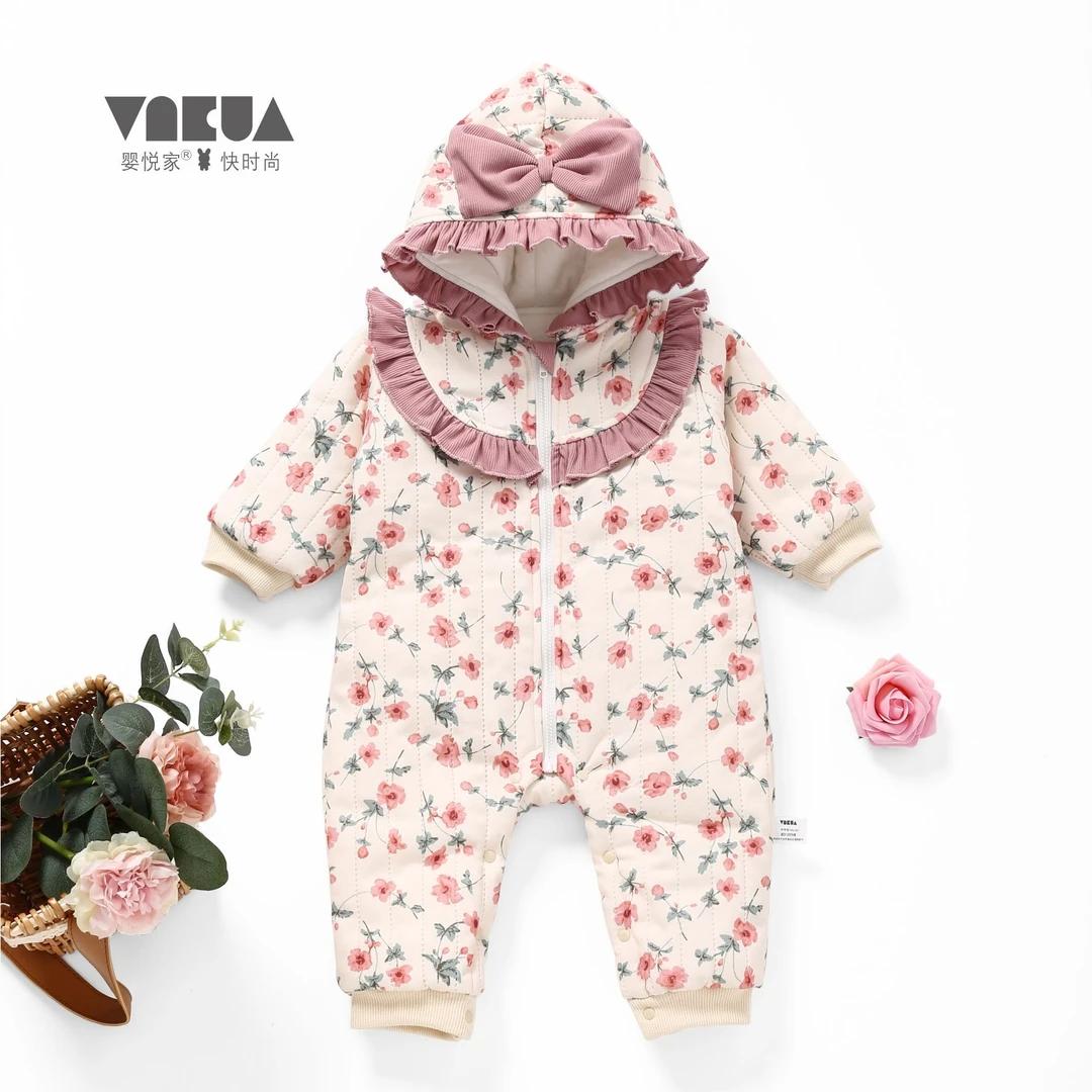 婴悦家冬款女宝85209开胸连体哈衣2000克婴幼儿爬服连体衣0-3岁