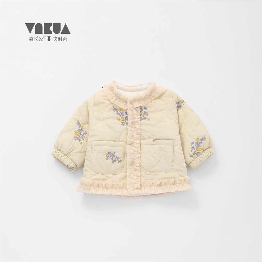 婴悦家时尚韩版木耳刺绣外套碎花保暖秋冬1200克+绒里86768 预售