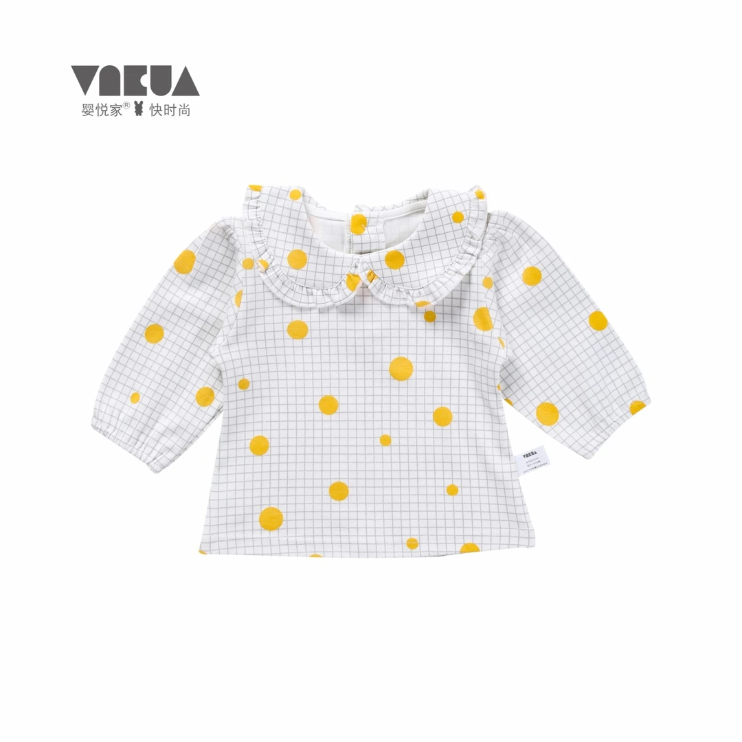 婴悦家女宝宝83920森系清新圆格长袖上衣