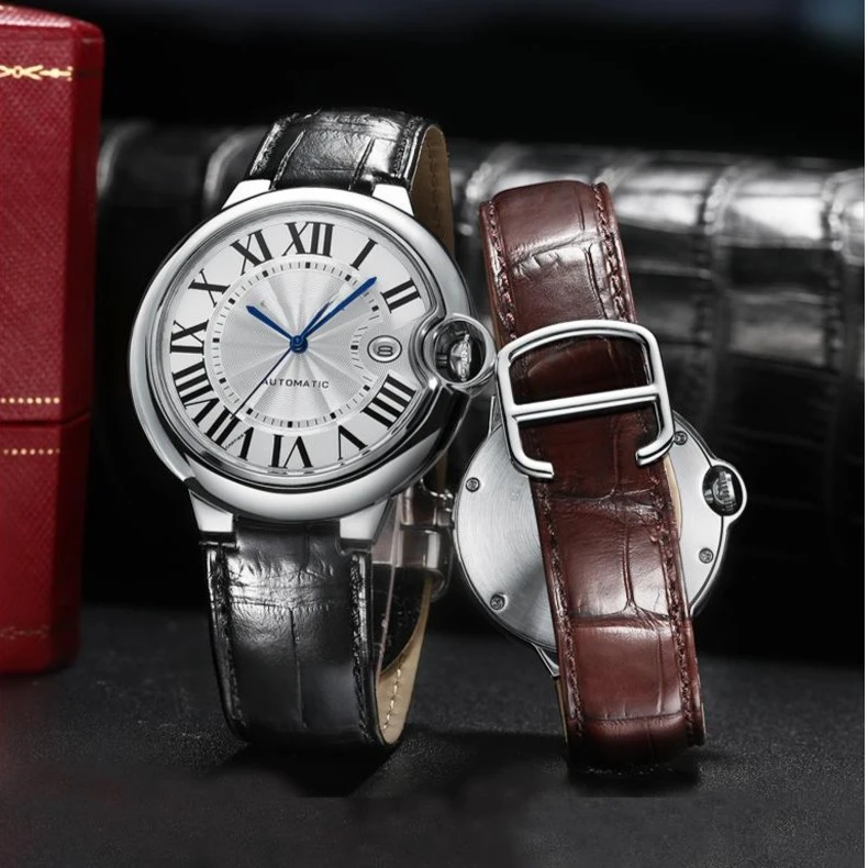 环玦 鳄鱼皮真皮表带适配卡地亚Cartier蓝气球表带男女凸口皮表带