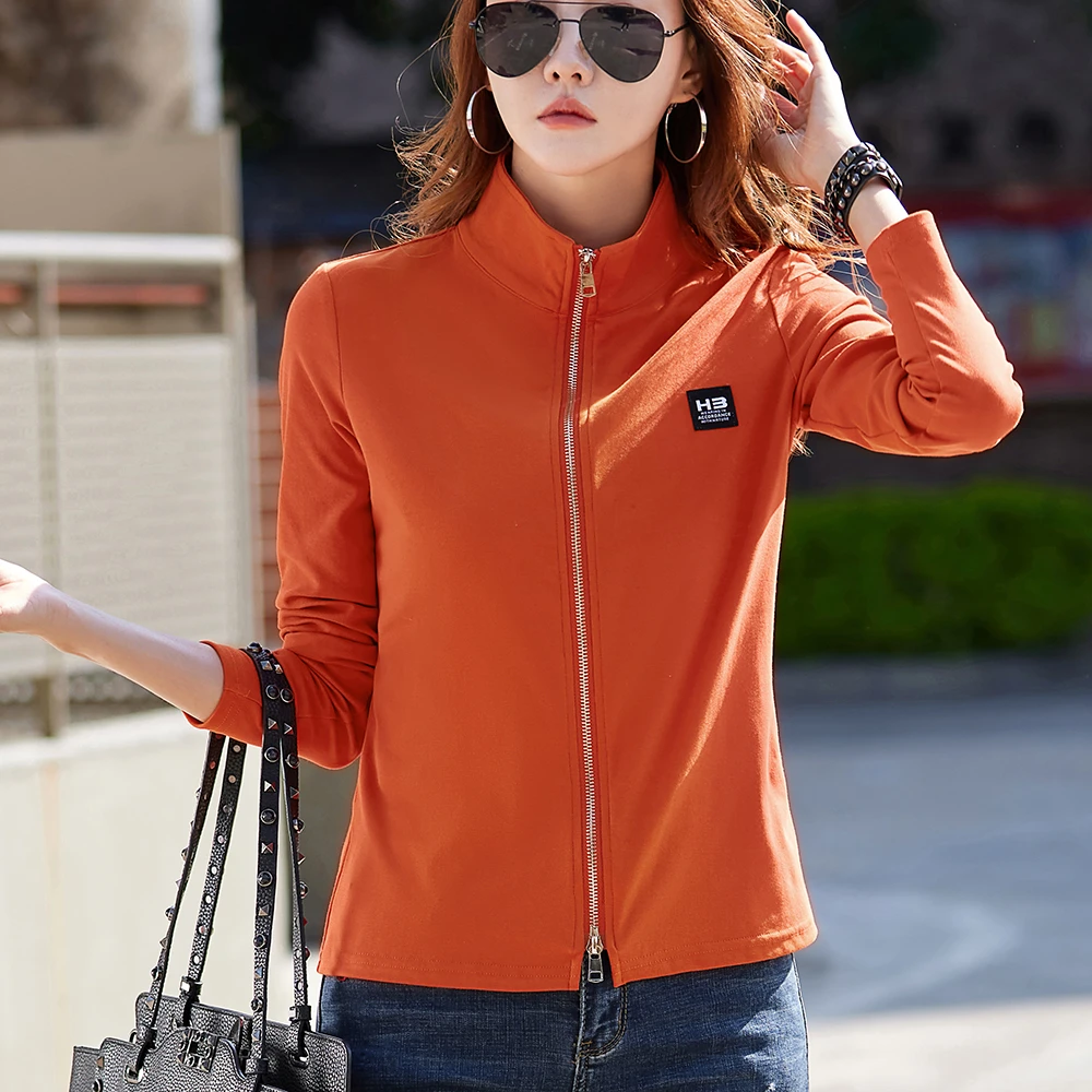 纯棉长袖拉链上衣高端上档次女装T恤打底衫洋气百搭女士气质秋装