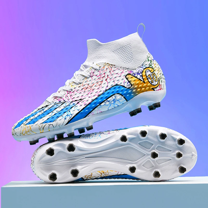 猎鹰高帮足球鞋碎钉防滑儿童学生人造草地比赛训练鞋短钉耐磨透气