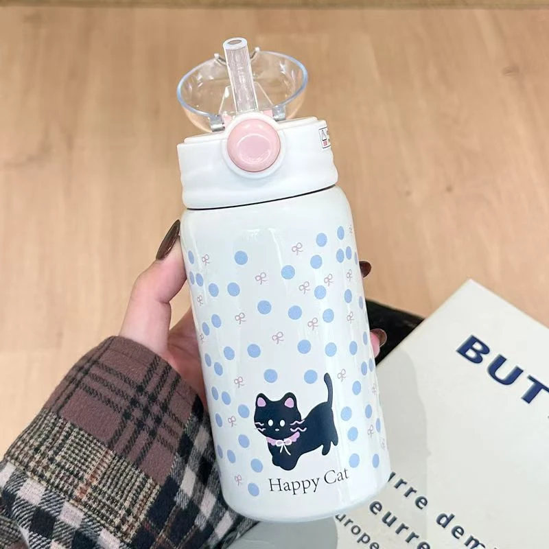 小猫保温杯2024新款女高颜值ins吸管杯学生可爱便携316不锈钢杯子