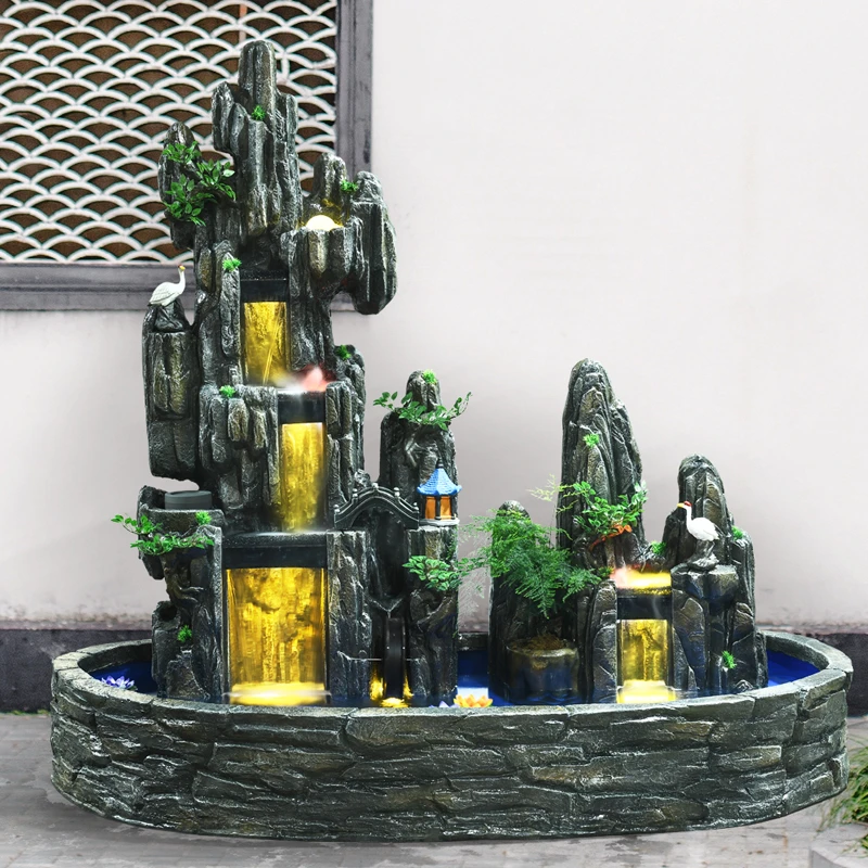 大型假山流水喷泉庭院装饰院子户外室内花园鱼池造景山水景观瀑布