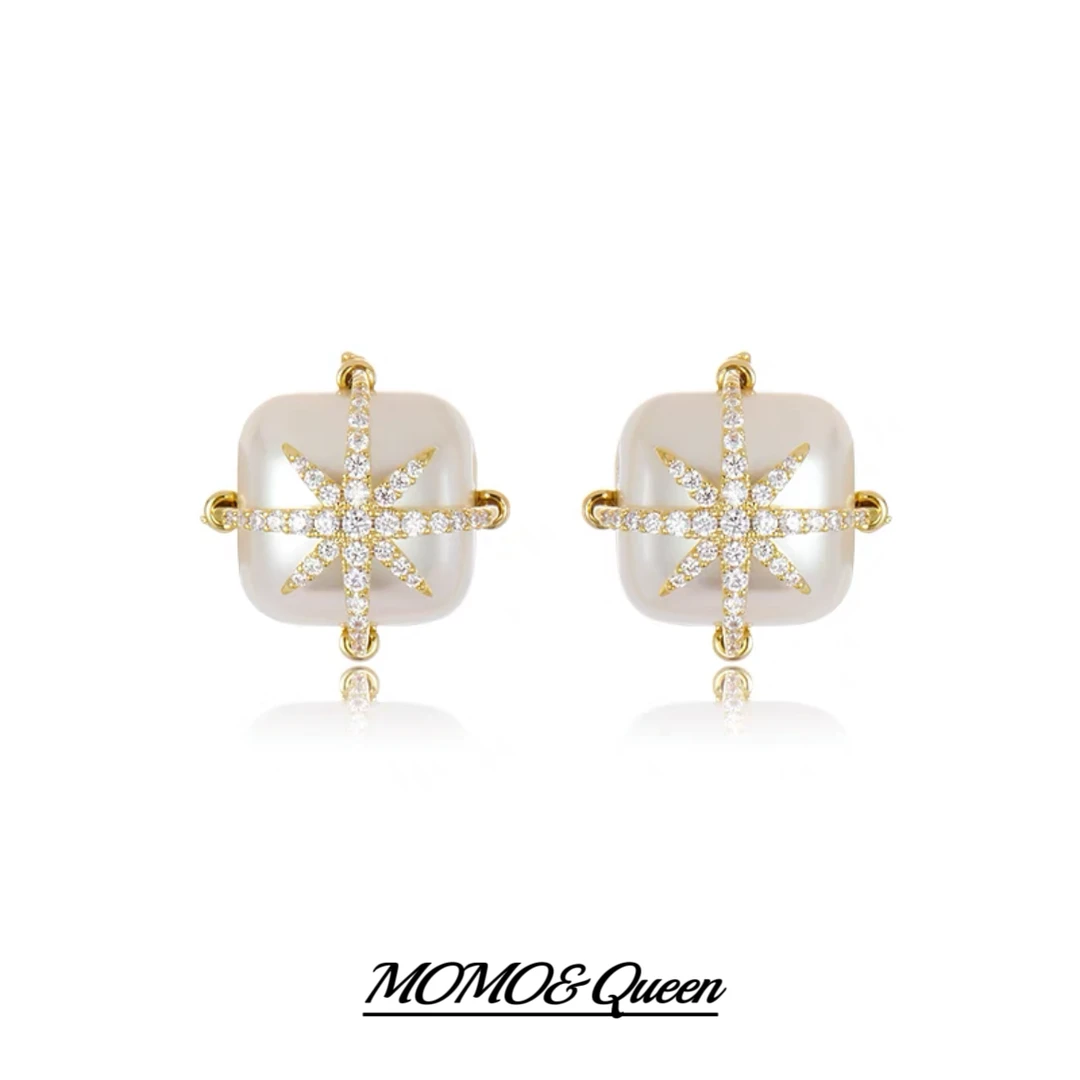 铜合金合成锆石耳饰 K0092设计师八芒星轻奢简约气质巴洛克耳钉