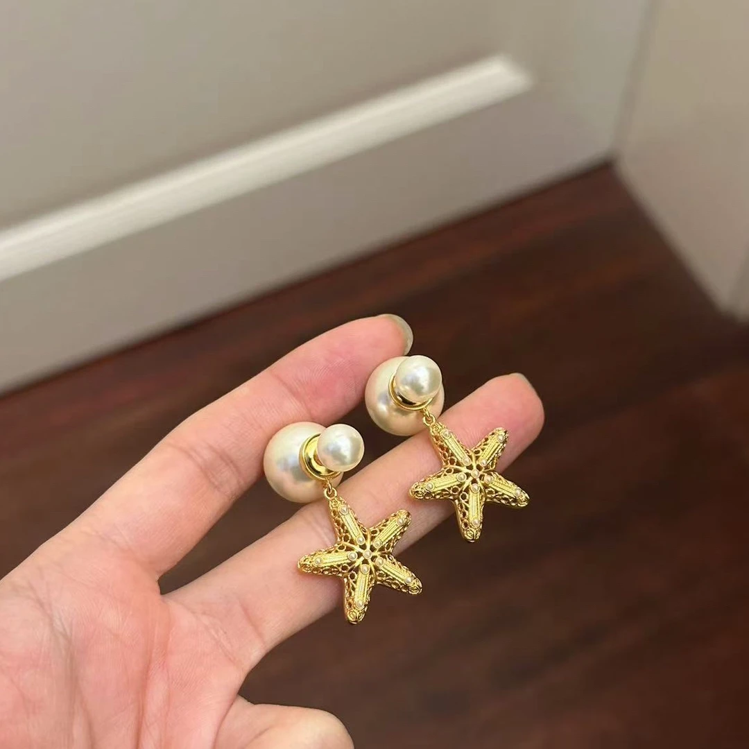 铜合金仿珍珠耳饰 K0327轻奢高级小众设计时尚百搭海星耳钉