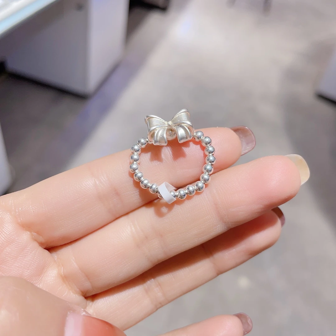 足银布艺戒指 足银蝴蝶结转运小戒指时尚简约潮流个性小众银饰