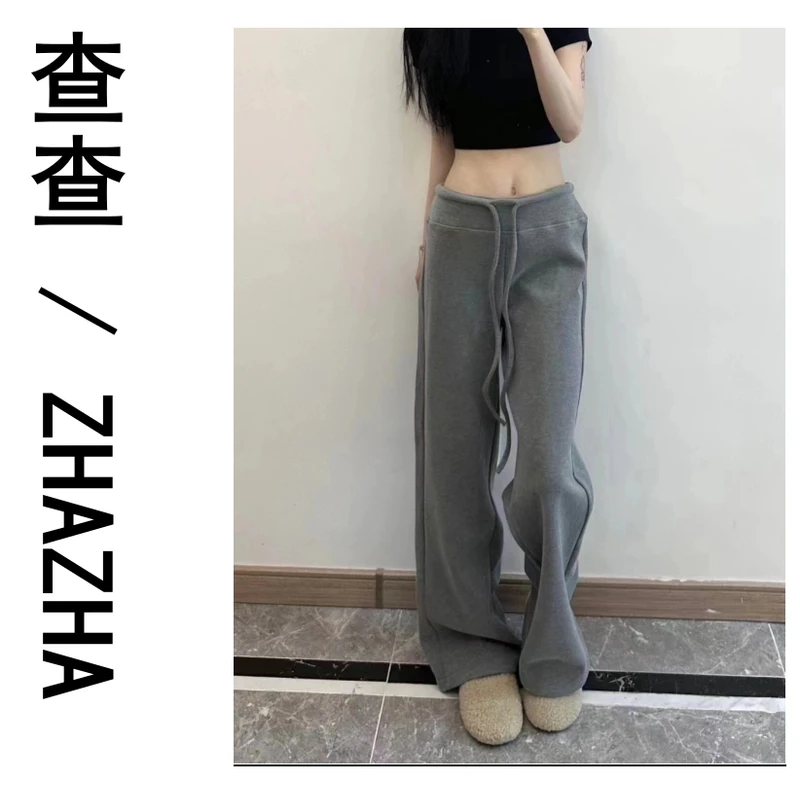 冬季新款韩版运动休闲系带舒适加绒百搭休闲直筒喇叭裤