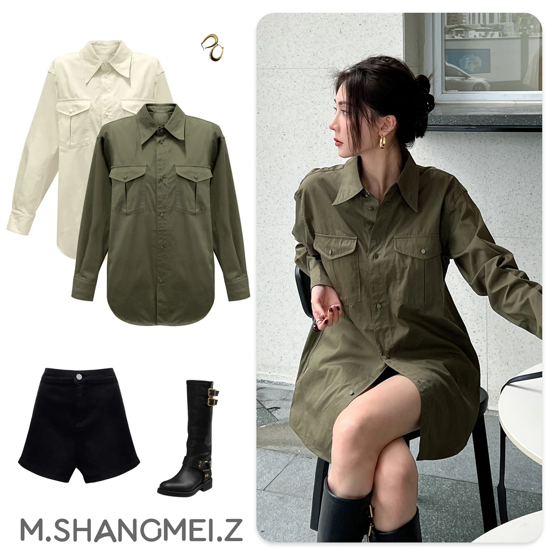 M.SHANGMEI.Z/沐熙美大哥推荐时尚衬衣绿色气质休闲衬衫x0743