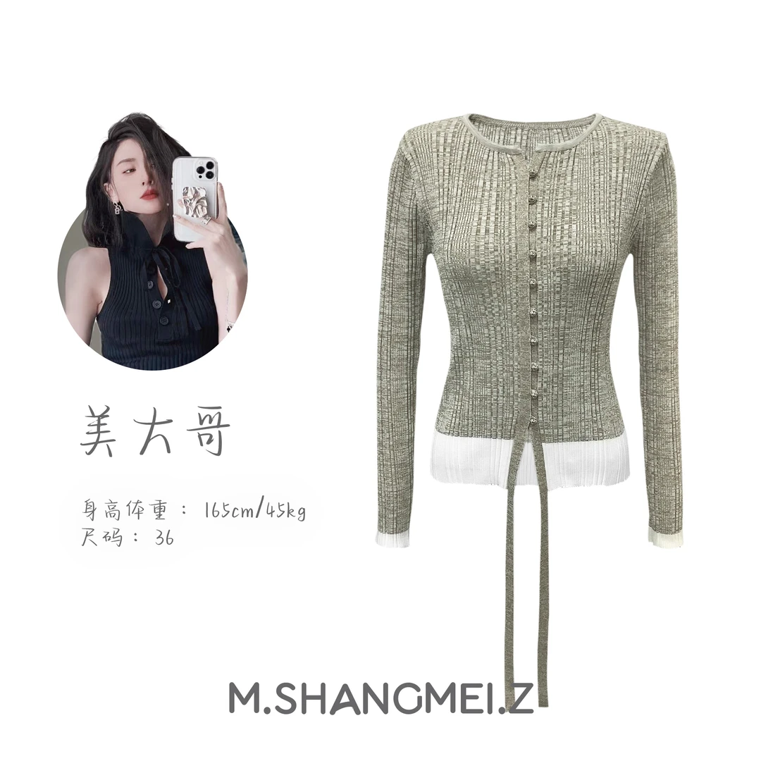 M.SHANGMEI.Z/沐熙美大哥休闲穿搭法式显瘦小香风系绳上衣x0670
