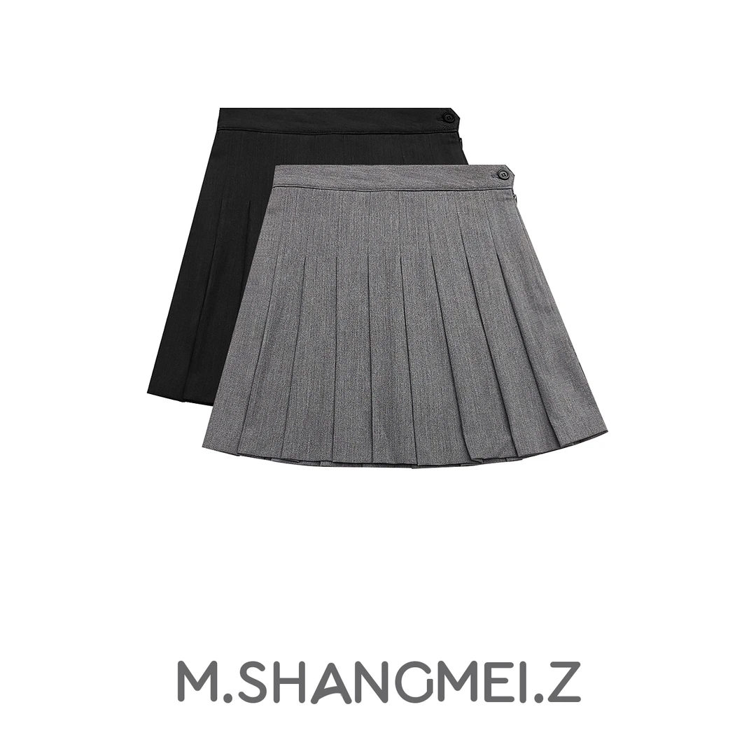 M.SHANGMEI.Z/沐熙美大哥推荐百褶不厌灰色显瘦半身裙短裙x010061