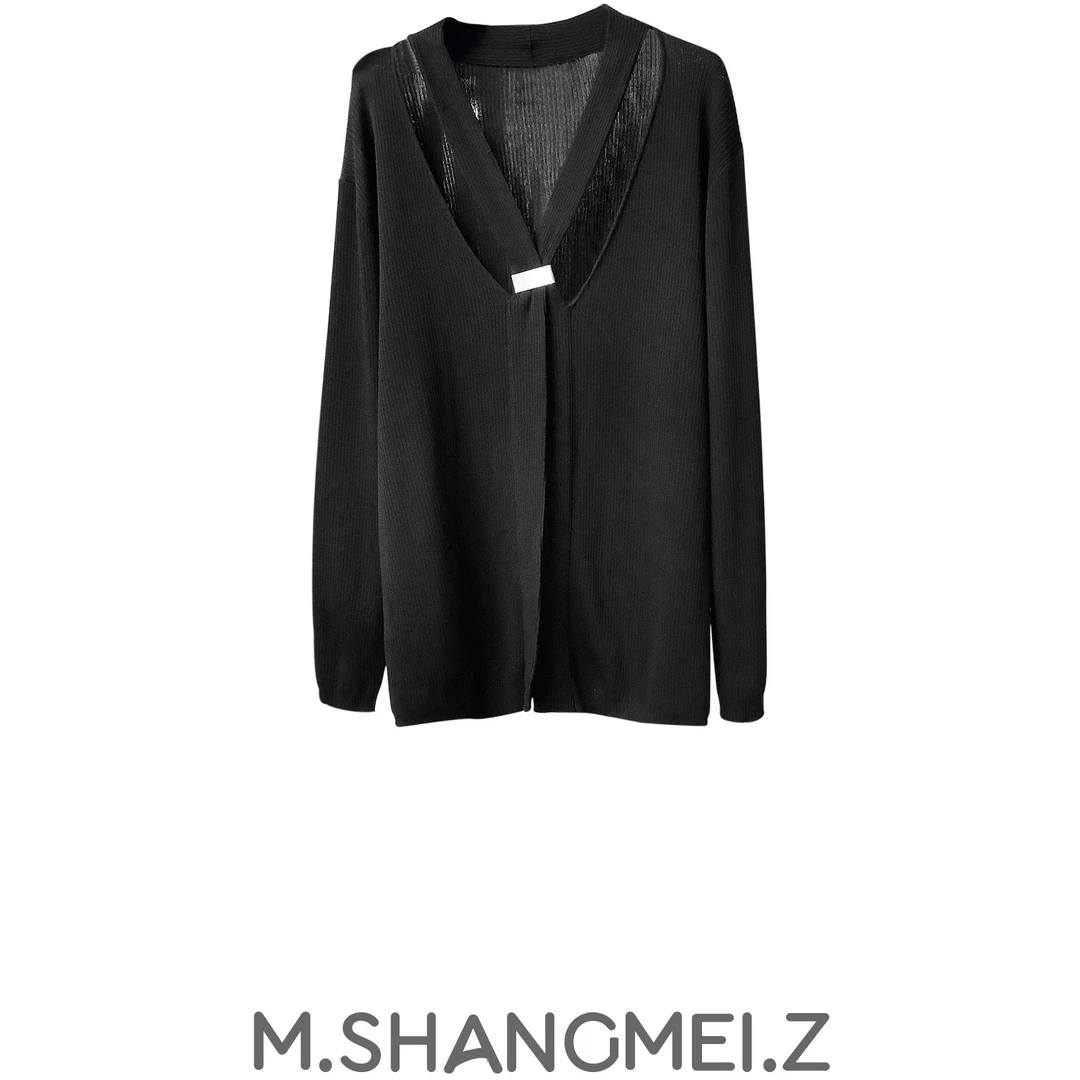 M.SHANGMEI.Z/沐熙美大哥推荐高街时尚休闲卡扣打底V领上衣x0121
