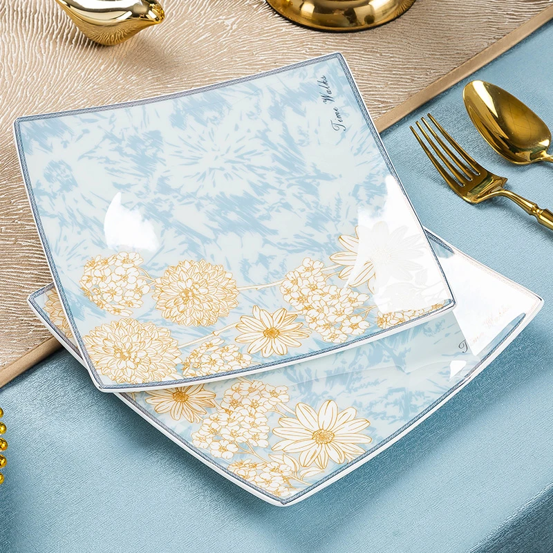 8英寸平盘 时光漫步方形陶瓷家用西餐盘牛排盘景德镇陶瓷早餐盘