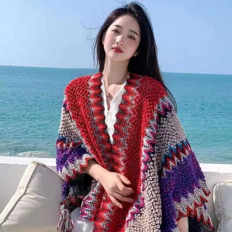 许红豆同款民族风流苏披肩出行拍照外搭披风