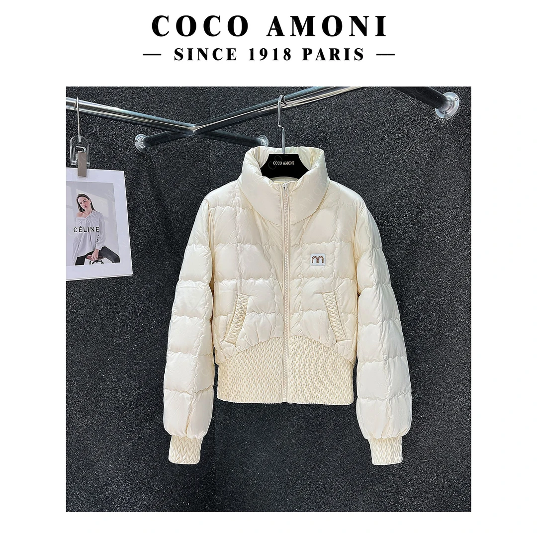 【LZ】冬季时尚拼接褶皱收腰立领拉链款显瘦小个子感羽绒服女FJ099