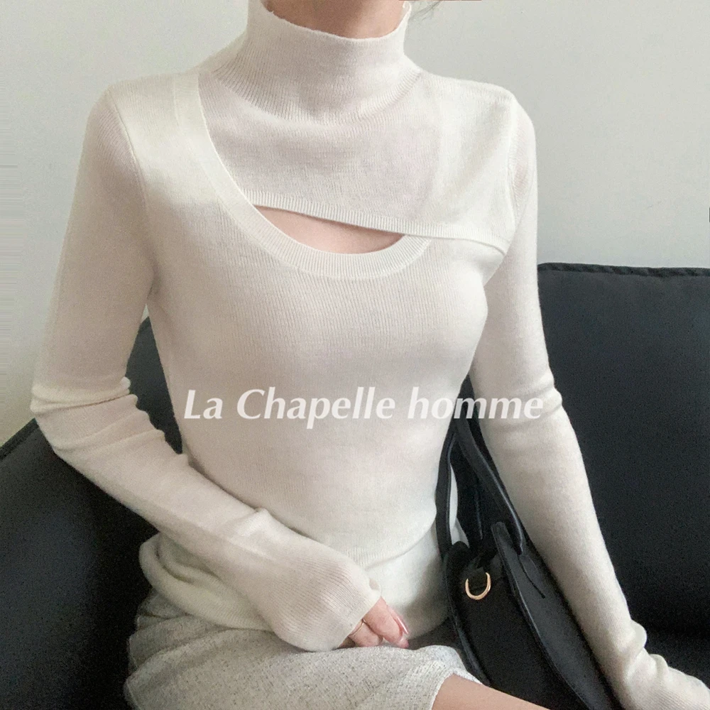 拉夏贝尔/2024年秋新款法式热力赫本风镂空设计羊毛衫 6897 LDP