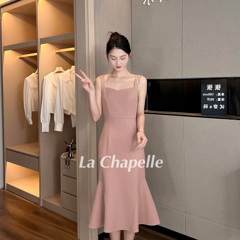 拉夏贝尔/24春新款清凉法式优雅设计感鱼尾吊带连衣裙 8100 LS