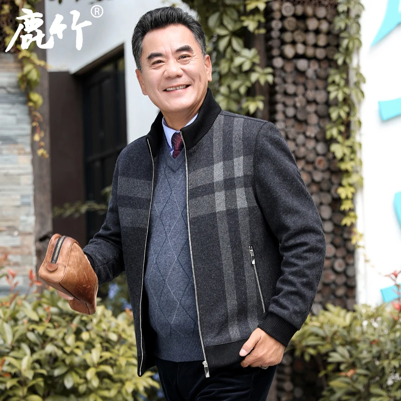 【羊毛呢】2025秋季爸爸装加厚毛呢外套男中年男士夹棉宽松夹克上衣