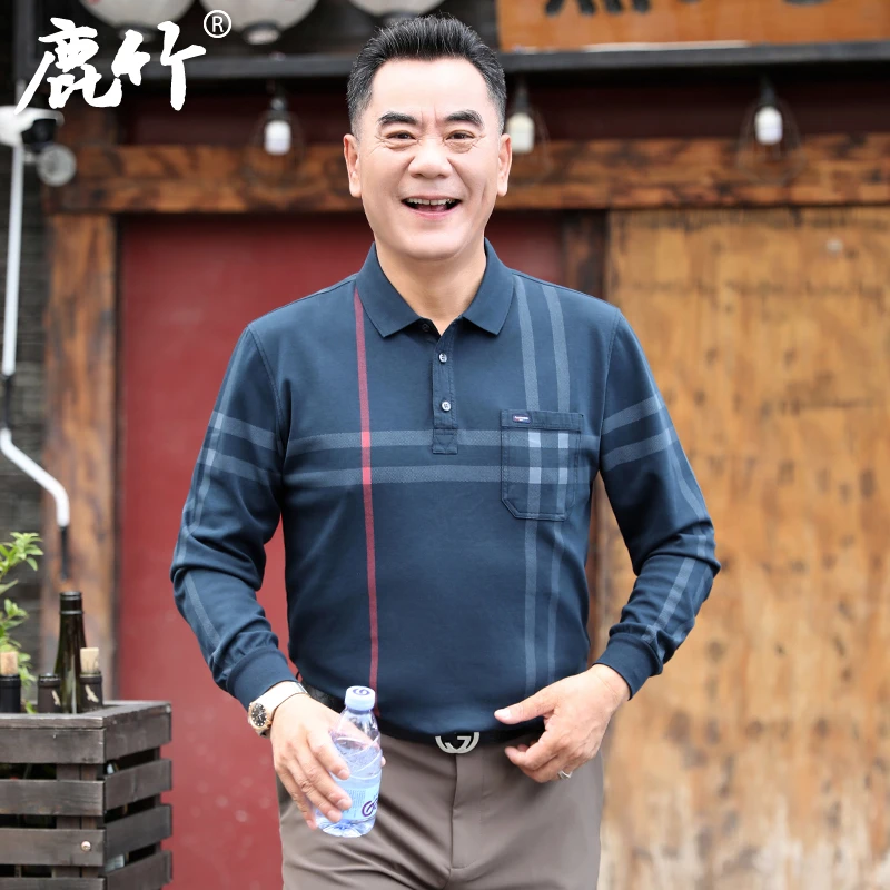【丝光棉】中老年上衣男爸爸polo衫中年男士长袖T恤春春秋爷爷装