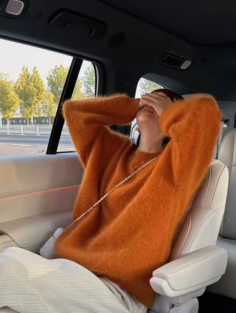 2023秋季新款半高领木耳边蕾丝长袖减龄宽松显瘦薄款针织上衣