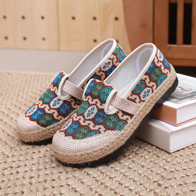 春夏新款渔夫鞋女老北京布鞋女透气懒人鞋一脚蹬民族风复古女单鞋
