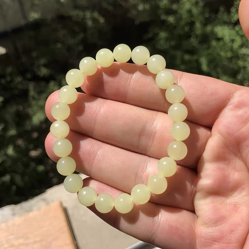 新品和田玉手链女士款天然新疆黄口料8mm圆珠手串女款链子带证书