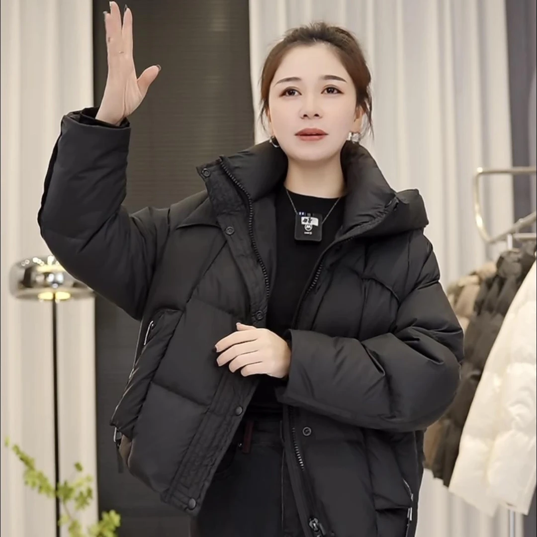 爆款竹雅小方块白鸭绒羽绒服女2024新款宽松连帽韩版B