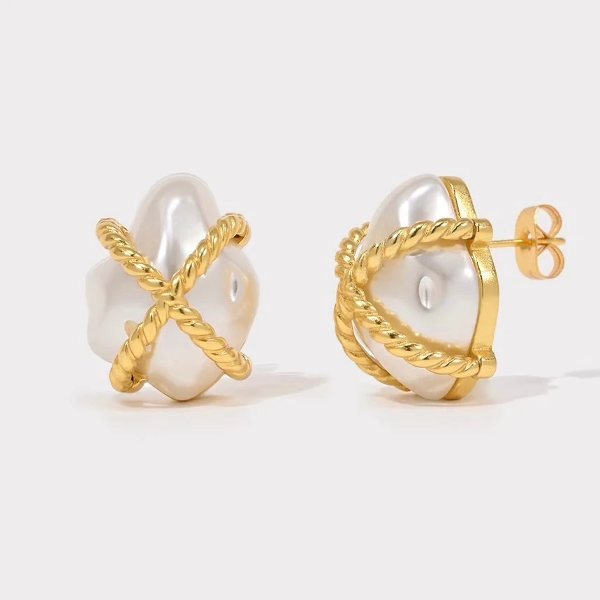 铜合金耳饰 【慕斯绳结】不规则巴洛克耳钉 高级感简约小众设计